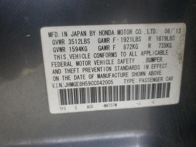 JHMGE8H59CC042005 - 2012 HONDA FIT SPORT GRAY photo 12
