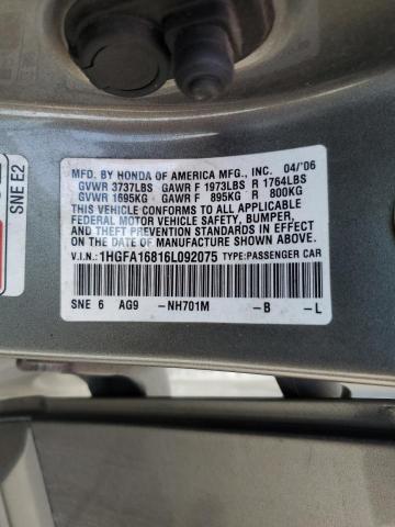 1HGFA16816L092075 - 2006 HONDA CIVIC EX 灰色 照片 12
