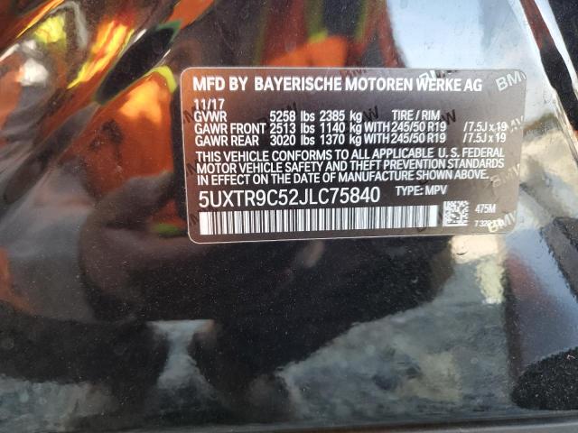 5UXTR9C52JLC75840 - 2018 BMW X3 XDRIVE30I BLACK photo 12