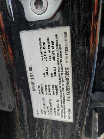 5YJ3E1EA2KF399312 - 2019 TESLA MODEL 3 Czarny zdjęcie 12