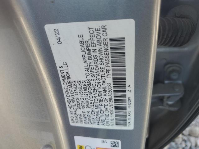 1HGCV1F39NA050033 - 2022 HONDA ACCORD SPORT SILVER photo 12