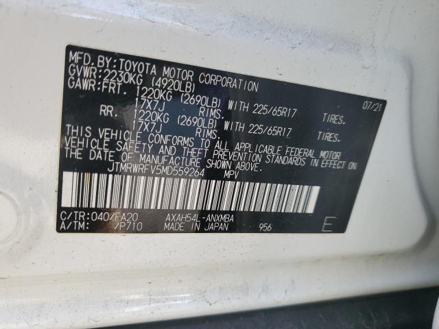 JTMRWRFV5MD559264 - 2021 TOYOTA RAV4 XLE WHITE photo 13