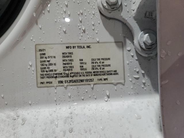 5YJYGAEE2MF191257 - 2021 TESLA MODEL Y WHITE photo 13