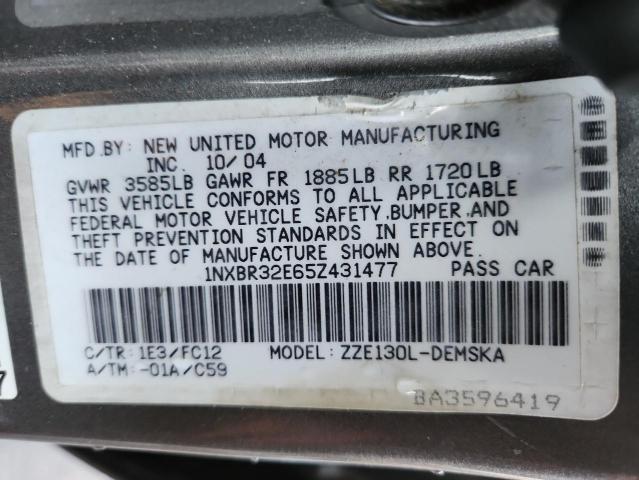 1NXBR32E65Z431477 - 2005 TOYOTA COROLLA CE Сұр фото 12