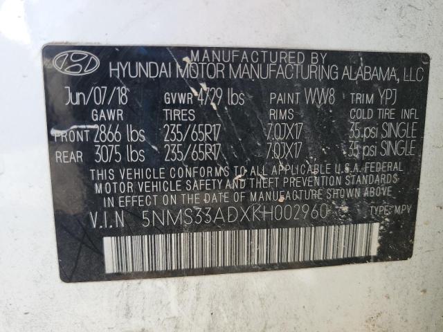 5NMS33ADXKH002960 - 2019 HYUNDAI SANTA FE SEL Weiß Foto 13