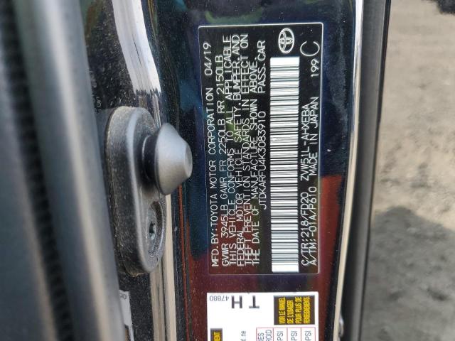 JTDKARFU4K3083910 - 2019 TOYOTA PRIUS Սև լուսանկար 12