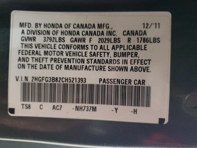 2HGFG3B82CH521393 - 2012 HONDA CIVIC EX Gris foto 12