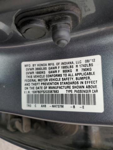 19XFB2F52CE087883 - 2012 HONDA CIVIC LX GRAY photo 12