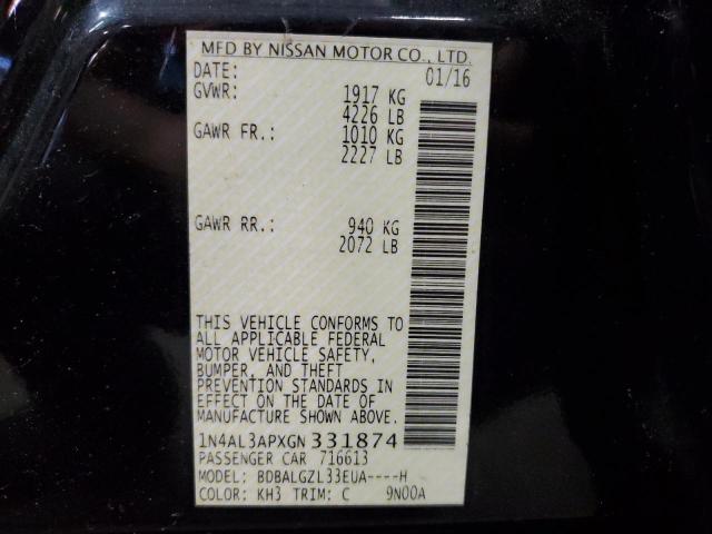 1N4AL3APXGN331874 - 2016 NISSAN ALTIMA 2.5 Schwarz Foto 12