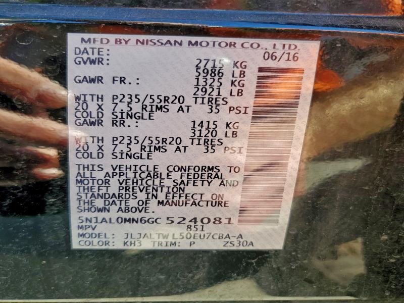 5N1AL0MN6GC524081 - 2016 INFINITI QX60 BLACK photo 14