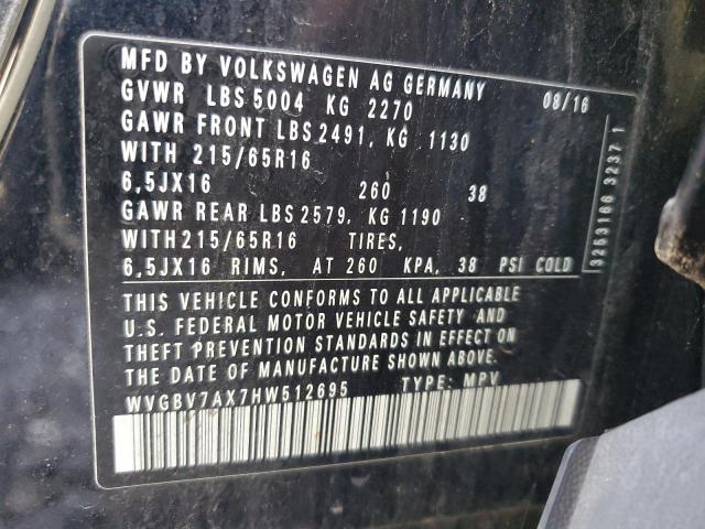 WVGBV7AX7HW512695 - 2017 VOLKSWAGEN TIGUAN S BLACK photo 13