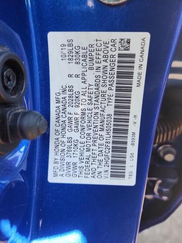 2HGFC2F81LH505038 - 2020 HONDA CIVIC SPORT BLUE photo 13