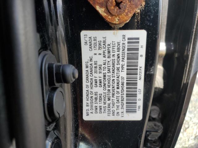 2HGFB2F57DH546137 - 2013 HONDA CIVIC LX BLACK photo 12