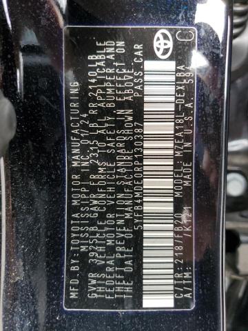 5YFB4MDE0RP130387 - 2024 TOYOTA COROLLA LE BLACK photo 12