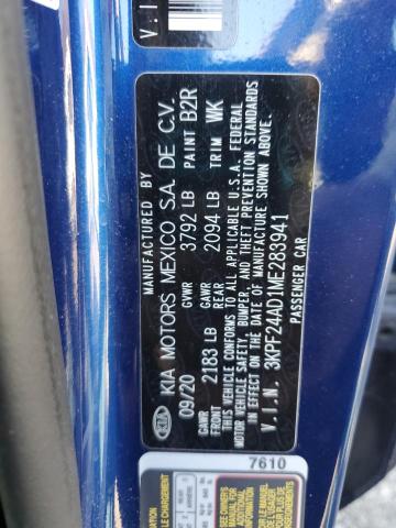 3KPF24AD1ME283941 - 2021 KIA FORTE FE 蓝色 照片 12