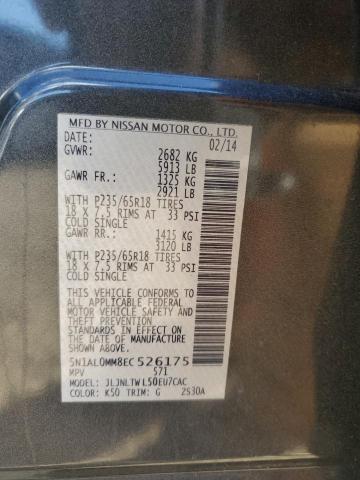 5N1AL0MM8EC526175 - 2014 INFINITI QX60 ნაცრისფერი ფოტო 13