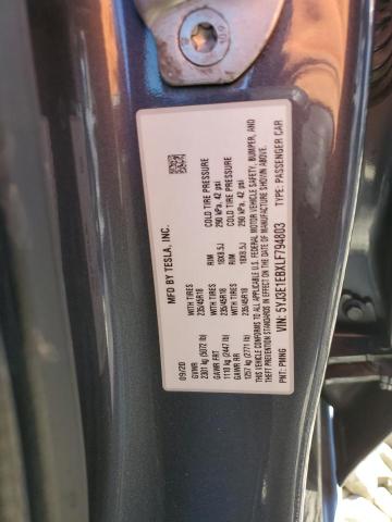 5YJ3E1EBXLF794803 - 2020 TESLA MODEL 3 GRAY photo 12