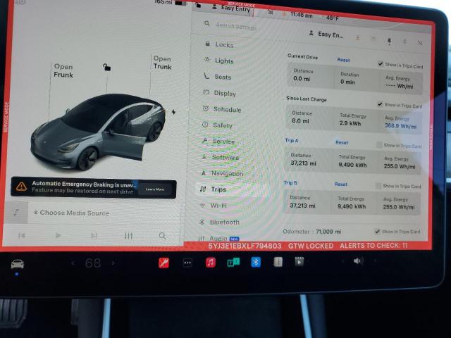 5YJ3E1EBXLF794803 - 2020 TESLA MODEL 3 GRAY photo 9
