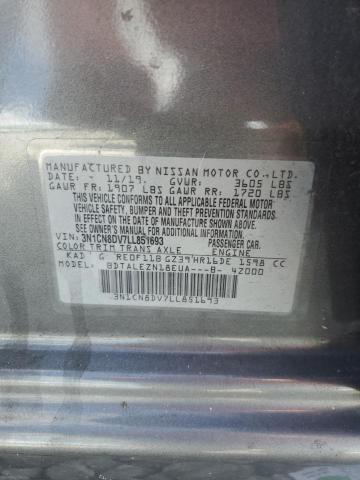 3N1CN8DV7LL851693 - 2020 NISSAN VERSA S GRAY photo 12