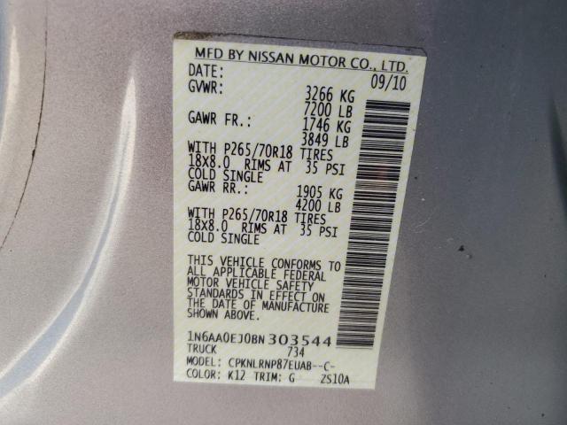 1N6AA0EJ0BN303544 - 2011 NISSAN TITAN S Gümüş foto 12