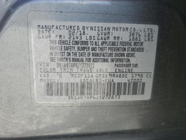 3N1AB7AP6JY272873 - 2018 NISSAN SENTRA S GRAY photo 12