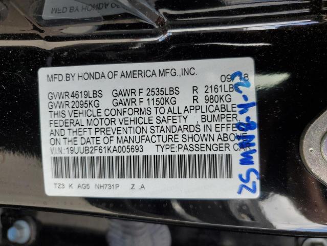 19UUB2F61KA005693 - 2019 ACURA TLX TECHNOLOGY Սև լուսանկար 12