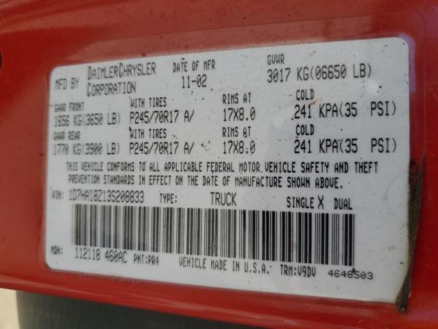 1D7HA18Z13S208833 - 2003 DODGE RAM 1500 ST წითელი ფოტო 12