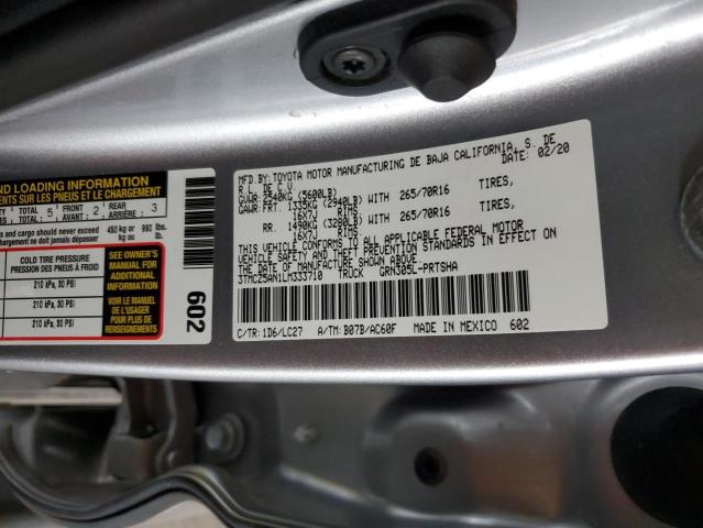 3TMCZ5AN1LM333710 - 2020 TOYOTA TACOMA DOUBLE CAB 银色 照片 13