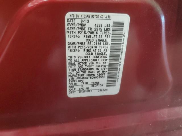 JN8AS5MT5DW038508 - 2013 NISSAN ROGUE S RED photo 14