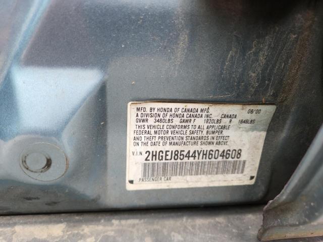 2HGEJ8544YH604608 - 2000 HONDA CIVIC EX BLUE photo 13