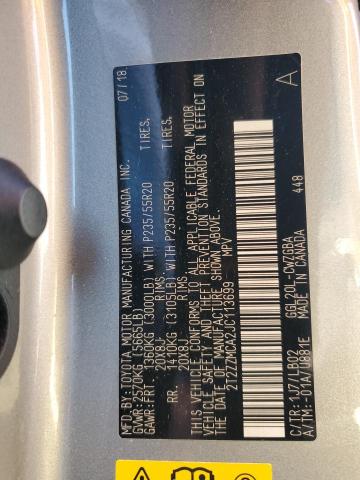 2T2ZZMCA2JC113699 - 2018 LEXUS RX 350 BASE 灰色 照片 13