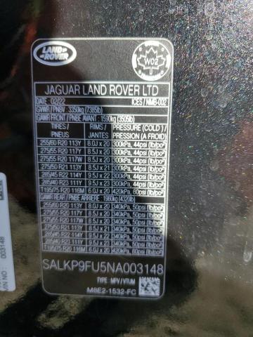 SALKP9FU5NA003148 - 2022 LAND ROVER RANGE ROVE SE BLACK photo 13