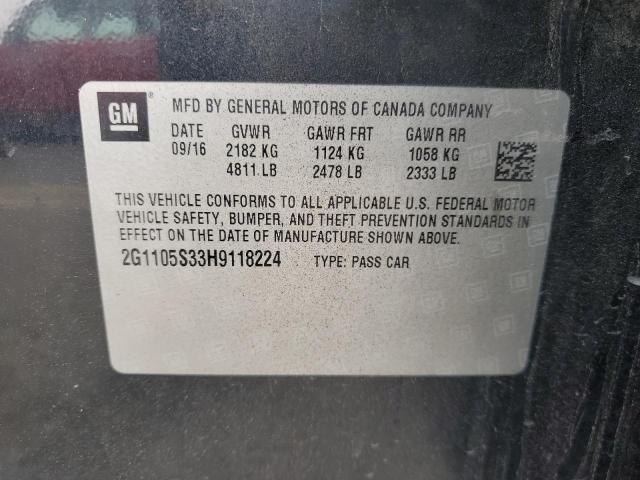 2G1105S33H9118224 - 2017 CHEVROLET IMPALA LT BLACK photo 13