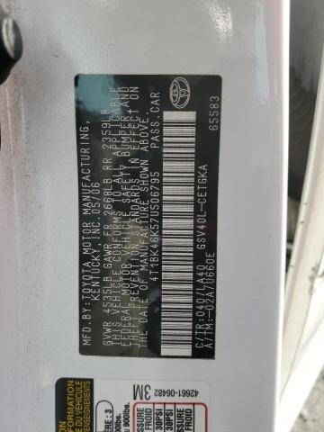 4T1BK46K57U506795 - 2007 TOYOTA CAMRY LE თეთრი ფოტო 12
