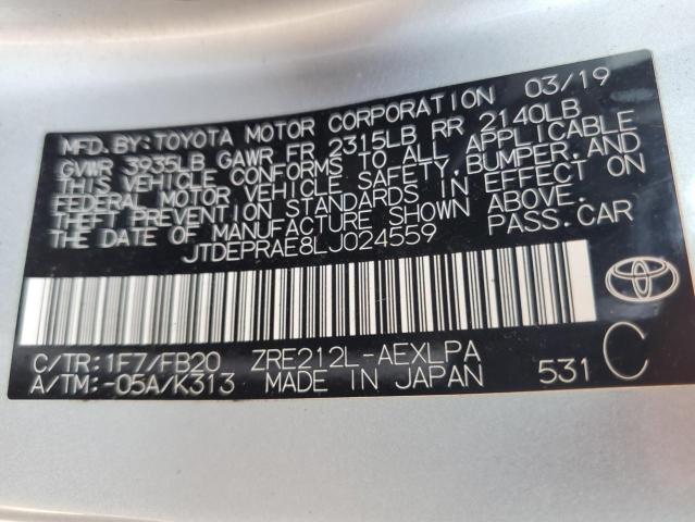 JTDEPRAE8LJ024559 - 2020 TOYOTA COROLLA LE Argent photo 13