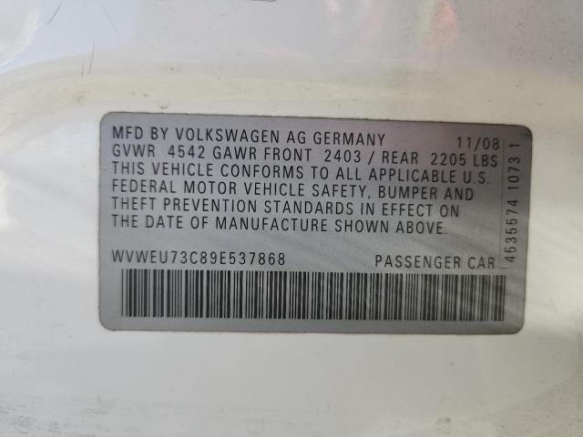 WVWEU73C89E537868 - 2009 VOLKSWAGEN CC WHITE photo 13