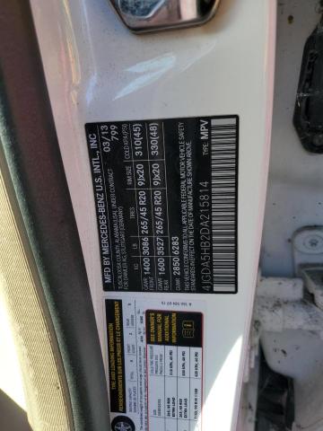 4JGDA5HB2DA215814 - 2013 MERCEDES-BENZ ML 350 4MATIC WHITE photo 12