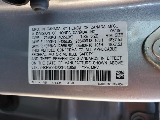 2HKRW2H5XKH645858 - 2019 HONDA CR-V EX SILVER photo 13