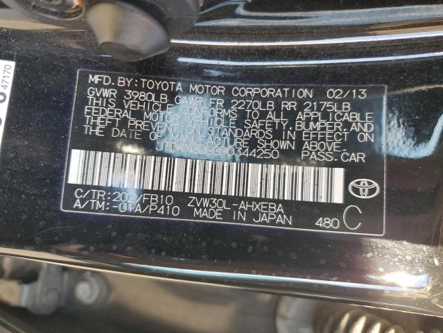 JTDKN3DU0D0344250 - 2013 TOYOTA PRIUS BLACK photo 12