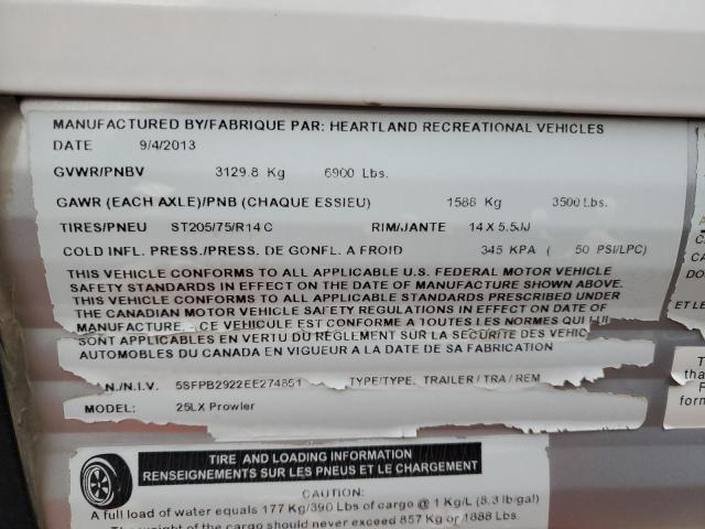 5SFPB2922EE274851 - 2014 HEARTLAND PROWLER Bicolor foto 10