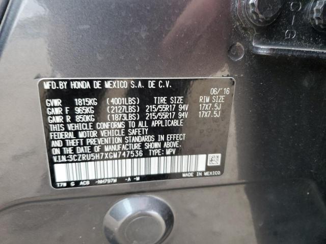3CZRU5H7XGM747536 - 2016 HONDA HR-V EXL Gri fotoğraf 13