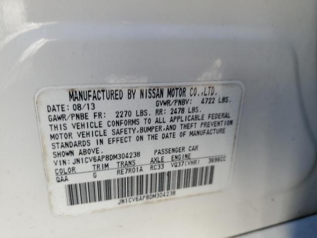 JN1CV6AP8DM304238 - 2013 INFINITI G37 BASE WHITE photo 12