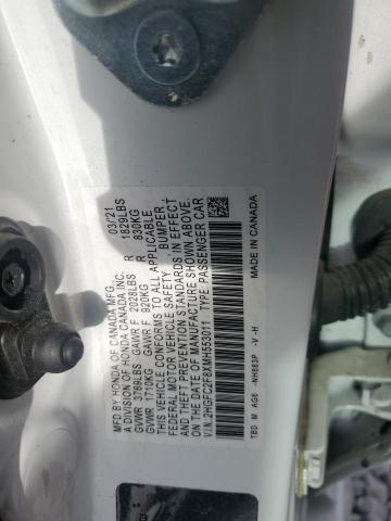 2HGFC2F8XMH553011 - 2021 HONDA CIVIC SPORT Blanc photo 12