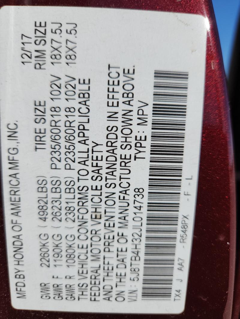 5J8TB4H32JL014738 - 2018 ACURA RDX Tünd qırmızı foto 13