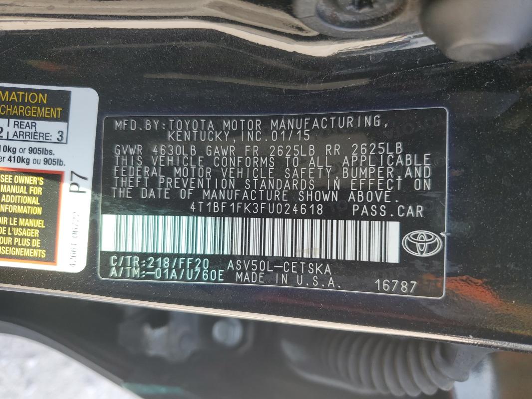 4T1BF1FK3FU024618 - 2015 TOYOTA CAMRY LE Siyah fotoğraf 13