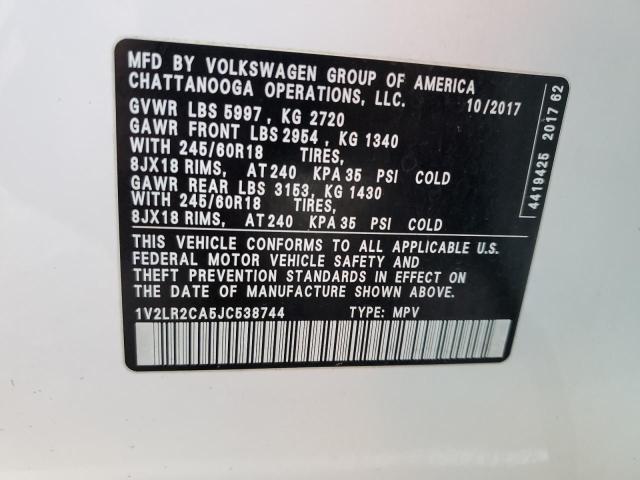 1V2LR2CA5JC538744 - 2018 VOLKSWAGEN ATLAS SE Weiß Foto 12