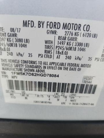 1FM5K7D82HGD78084 - 2017 FORD EXPLORER XLT თეთრი ფოტო 13
