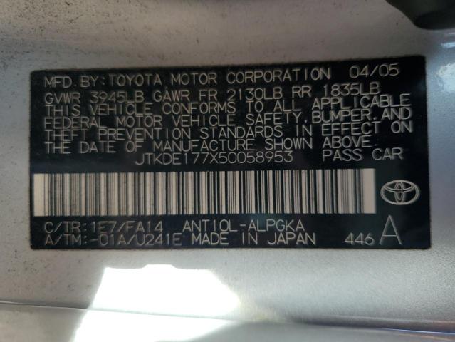 JTKDE177X50058953 - 2005 TOYOTA SCION TC ნაცრისფერი ფოტო 12