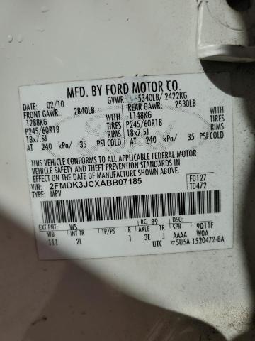 2FMDK3JCXABB07185 - 2010 FORD EDGE SEL თეთრი ფოტო 13