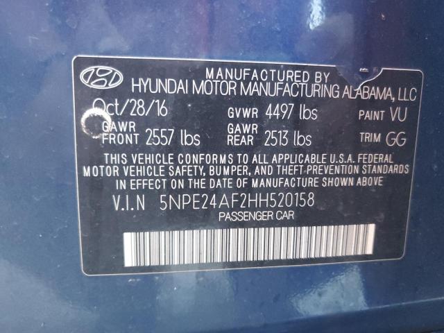 5NPE24AF2HH520158 - 2017 HYUNDAI SONATA SE 蓝色 照片 12